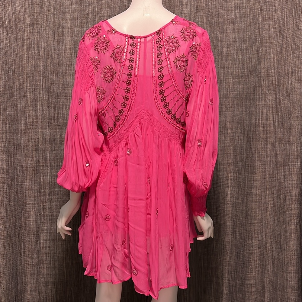 NWT Free People Party New Moon Beaded Chiffon Tunic Dress Pink, XS - Picture 9 of 16